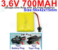 3.6V 700MAH Battery-With SM Plug-(Shape-One Row with 3X Inner-Battery)-Size-50x42x15mm,3.6V NI-CD NI-MH 700MAH Battery be suit for RC Truck,RC Car,RC Boat,RC Robot,rc tank,rc Quadcoter,Drone,RC Helicopter,etc.
